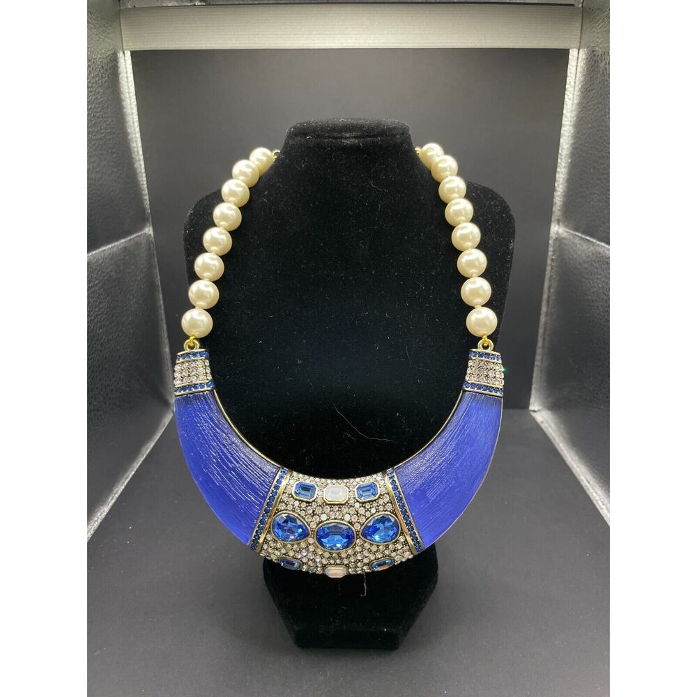 HEIDI DAUS Say It With Style Beaded Crystal & Resin Bib Necklace Blue 19.5"